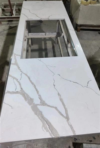 Stone Quartz Calacatta Cyfanwerthu Arwyneb Solid Customized Cegin Top Quartz Countertop