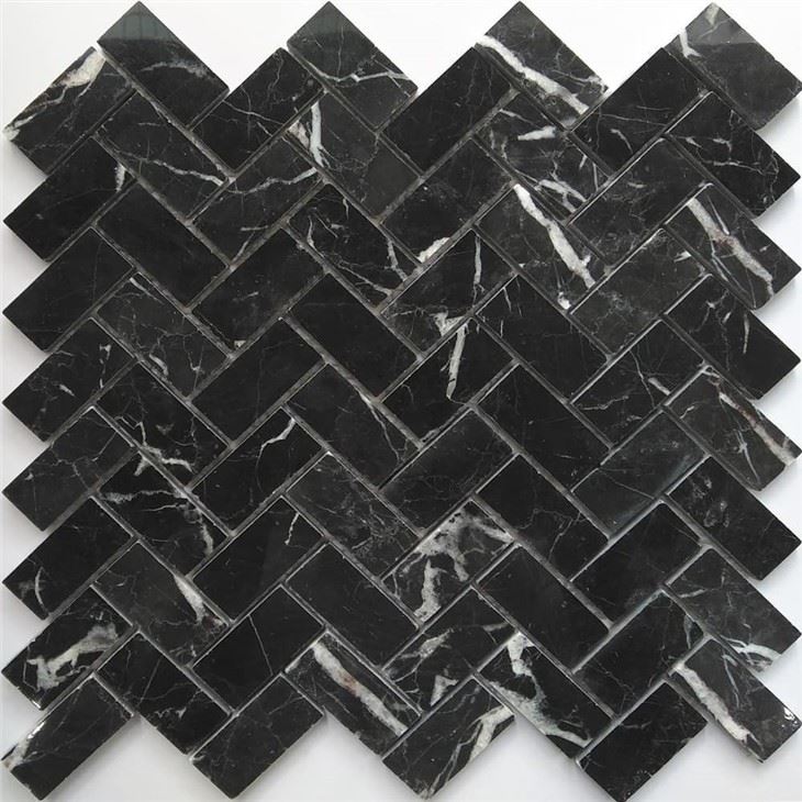 nero marquina herringbone mosaic