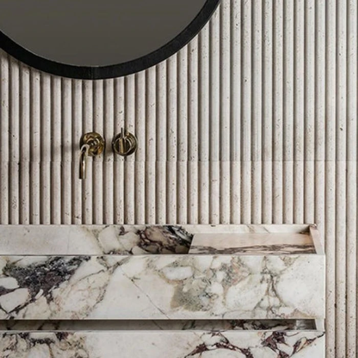 Stone cladding interior wall fluted marble tile round edge